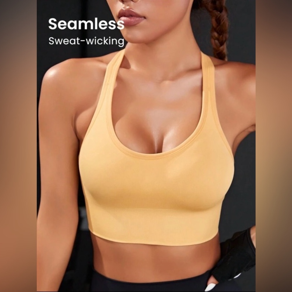 Orange SHEIN Sport Studio High Support Seamless Cut Out Back Sports Bra